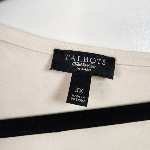 Talbots Top Womens Stretch 3/4 Sleeve Cowl Drape Neck Black Cream Size 3X Office - Picture 5 of 8